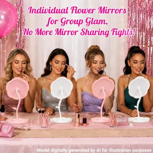 6 Pieces Flower-Shaped Adjustable Vanity Mirrors with Storage Organizer