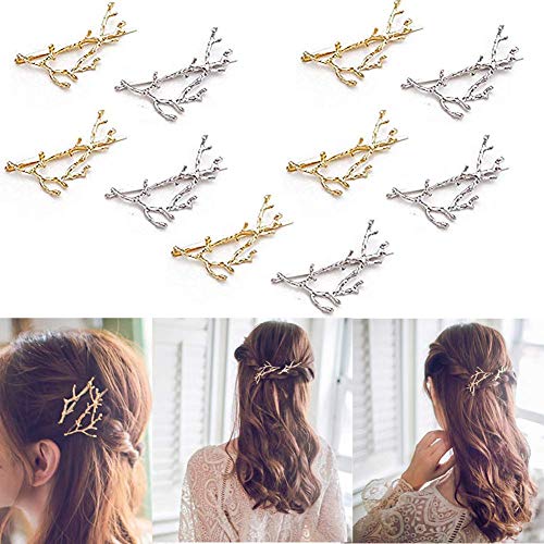 10pcs Gold Silver Leaf Hair Clips Set - Elegant Dainty Hairpins for Wedding & Gifts