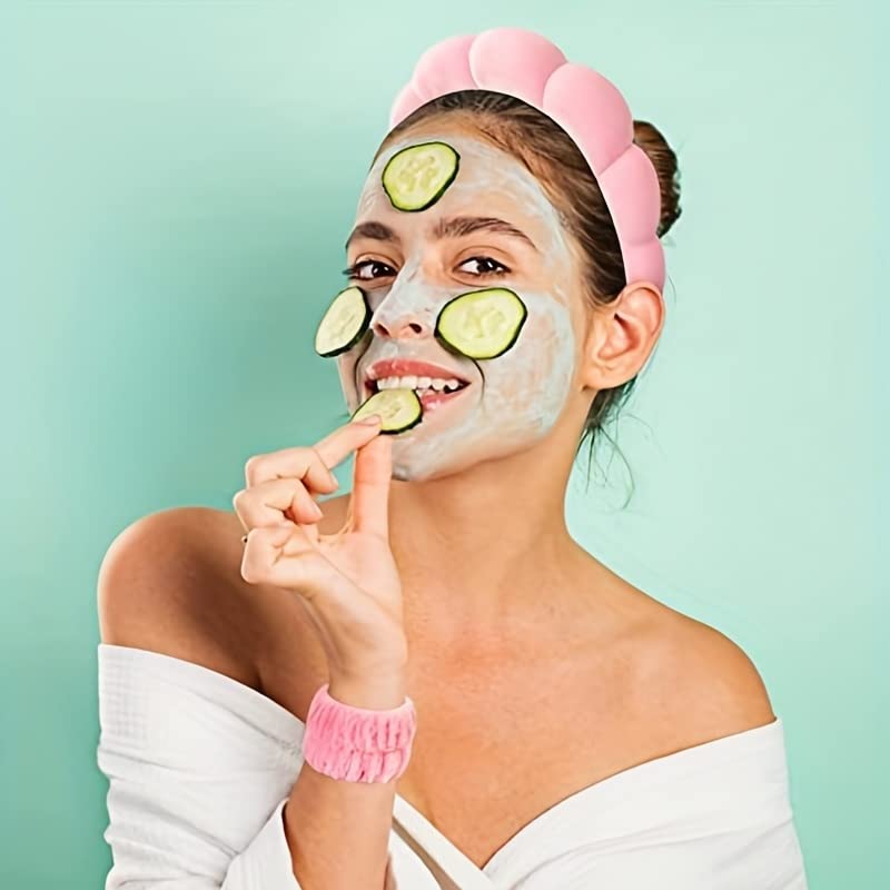 Luckybear Spa Headband - Velvet Makeup & Skincare Headband with Face Wash Wristbands | Black