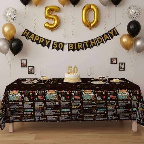 Vintage 50th Birthday Tablecloth Set - 3 Disposable Covers