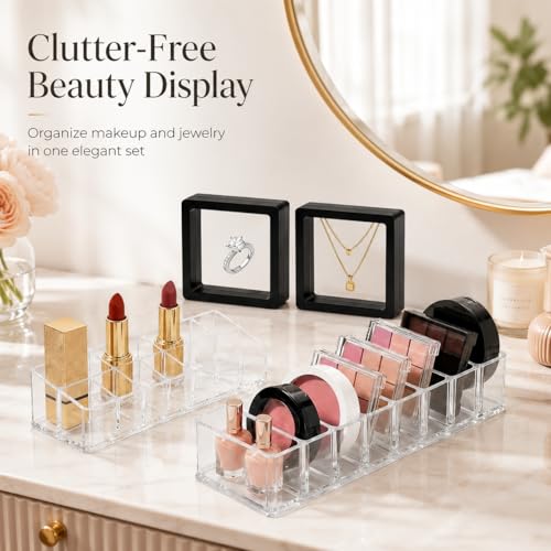 3-Piece Acrylic Makeup Organizer Set with Lipstick & Compact Slots