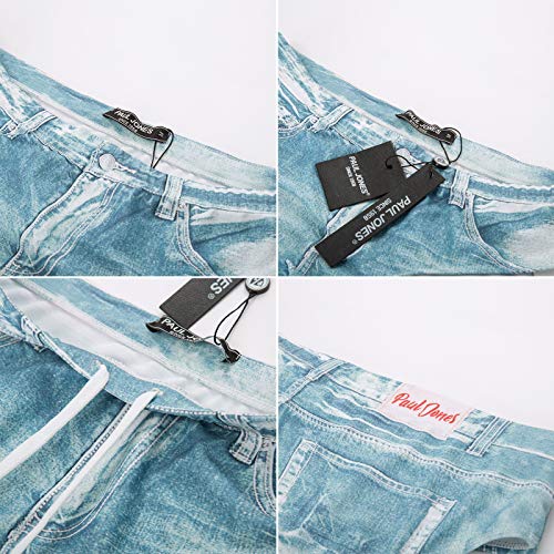 PJ PAUL JONES Men's Denim Print Swim Briefs with Drawstring Waist