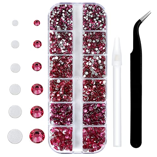 Hot Pink Rose Glass Rhinestones for Nails Crafts & Clothes - 4240PCS, 6 Sizes