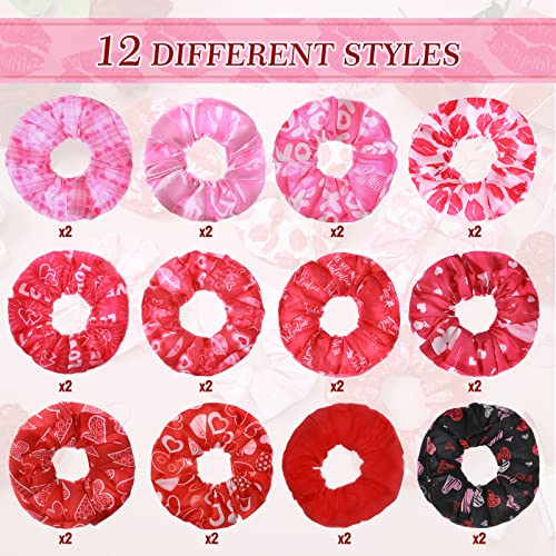 24-Piece Valentine's Day Heart Pattern Hair Scrunchies - Soft Elastic Ties