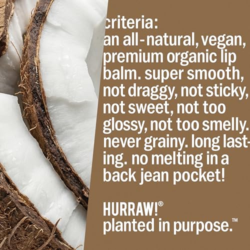Hurraw! Organic Coconut Lip Balm 3 Pack - Vegan, Natural, Cruelty-Free