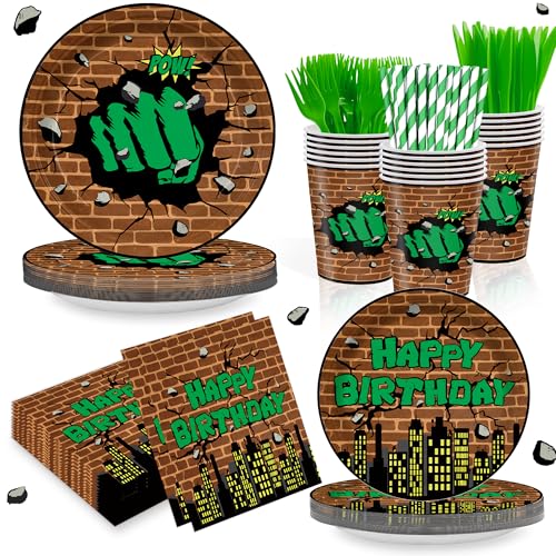 Green Hero Party Supplies Set for 24 Guests - 168PCS Birthday Decorations