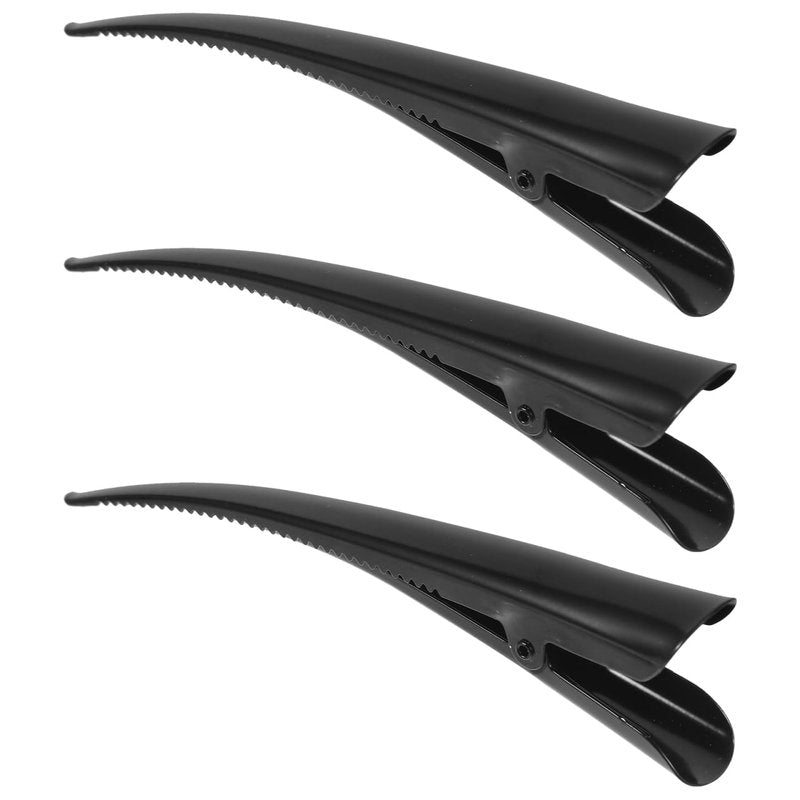 KALLORY Duckbill Hair Clips 3-Pack Metal Hair Clamps for Women and Girls 4.92 Inch Black Accessories for Secure Styling and Comfortable Curling