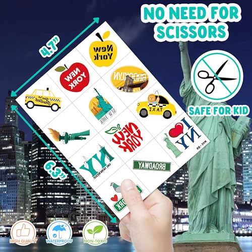 60 Pre-Cut NYC Themed Temporary Tattoos for Kids Parties