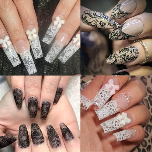 Qdsuh Lace01 Black & White Floral Nail Foil Sheets - DIY Nail Art Transfer