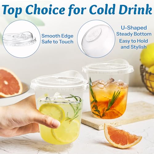 12 oz Clear Plastic Coffee Cups with Strawless Lids - 25 Pack