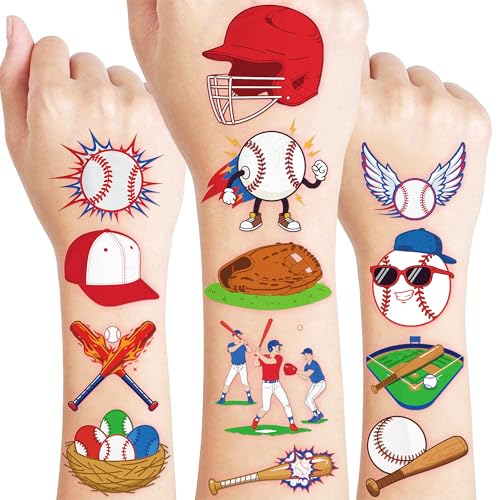 Baseball Themed Temporary Tattoos for Kids - 60 PCS Set
