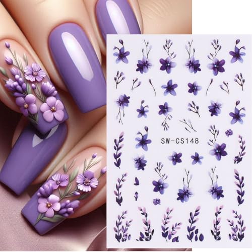 TANYOOTO 3D Flower Nail Art Stickers Mix - Spring Petal Decals, 6 Sheets (3D Flowers02)