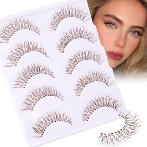 Newcally B-Natural Brown False Eyelashes - Wispy Cat Eye Faux Mink, Short & Curly