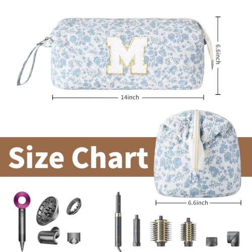 Quilted Hair Tool Travel Bag for Dyson Airwrap & Shark FlexStyle - Blue Floral