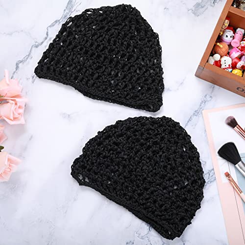 WLLHYF Black Crochet Knit Hair Nets Pack for Women - Fitted Sleep & Hair Cover Wraps