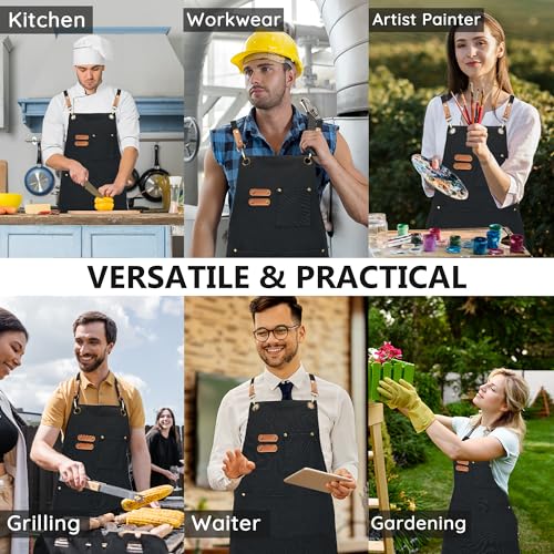 Adjustable Canvas Apron with 3 Large Pockets - Water Resistant for Cooking & Gardening