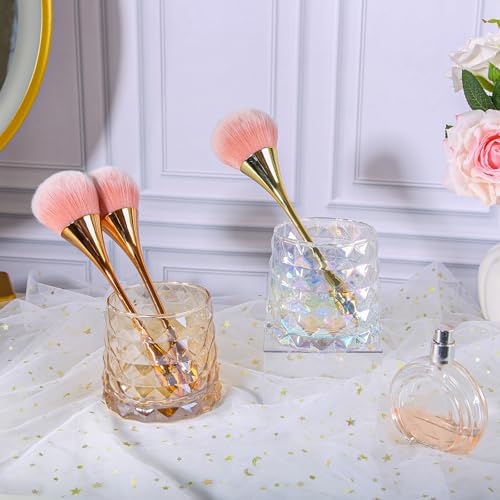DASITON Glass Makeup Brush Holder, Amber Diamond Pattern Vanity Organizer
