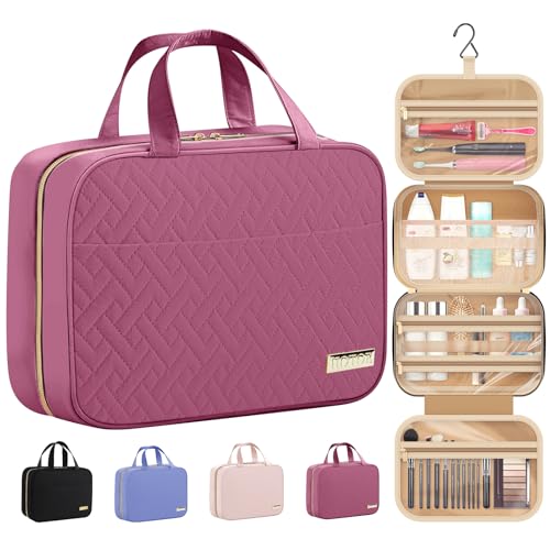HOTOR Rosewood-Pink Hanging Travel Toiletry Bag for Women & Men, Medium