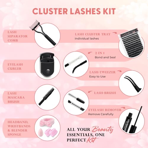 TREZUMA 100D Kit Wispy Lash Clusters DIY Eyelash Extension Set with Bond & Tools