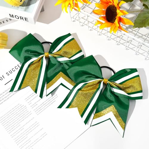 Aileam 8 pcs Glitter Cheer Bows 8" Hair Accessories for Cheerleading & Sports - Gold Green White
