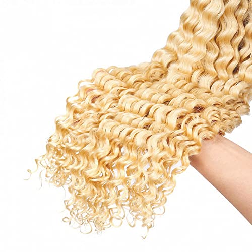 HeumHrn #613 Blonde Deep Wave Human Hair Bundles - 3 Pack Brazilian Remy