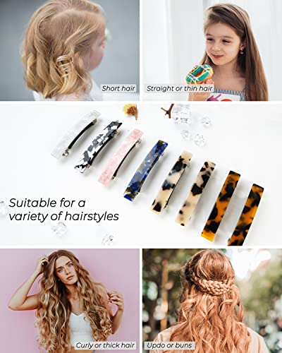 Tortoise Shell Hair Barrettes - 8 Pack Acetate Rectangle Hair Clips