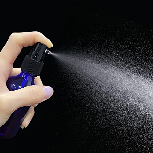 LUFEVRM 2oz Blue Glass Spray Bottles - Refillable Fine Mist (2 Pack)