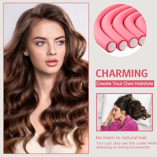WILLBOND 60 Pcs Flexible Hair Curling Rods No Heat Curlers for Long & Short Hair, Pink 0.3x7 Inches