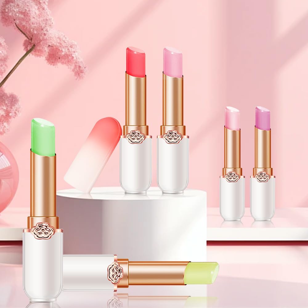 Peach Color Changing Lipstick - Long Lasting Waterproof Lip Stain | Moisturizing Lip Balm Set (6 Pcs)
