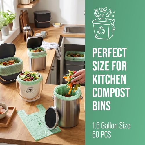 Compostable Trash Bags 1.6 Gallon with Easy Tie Handles