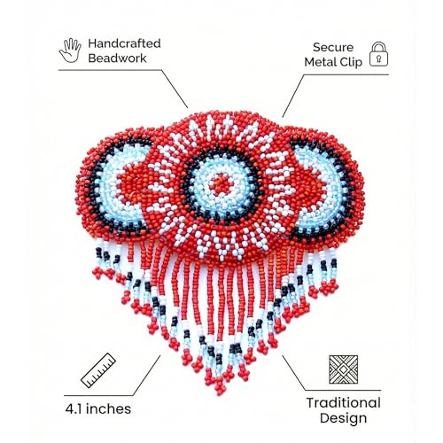 La Vivia Handmade Beaded Hair Barrette - Red Round Medallion Clip