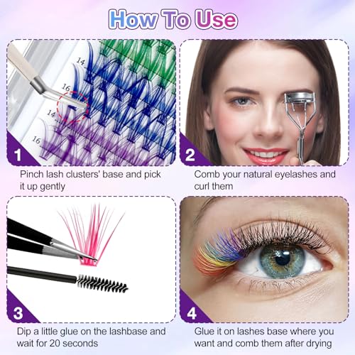 MUIIGOOD Colored Lash Extension Kit - 120 Pcs, 14mm & 16mm Clusters in 6 Colors
