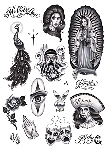 Tatsy Chicano Set Temporary Tattoos Cover Up Stickers for Men Women, Lowrider Style Culture
