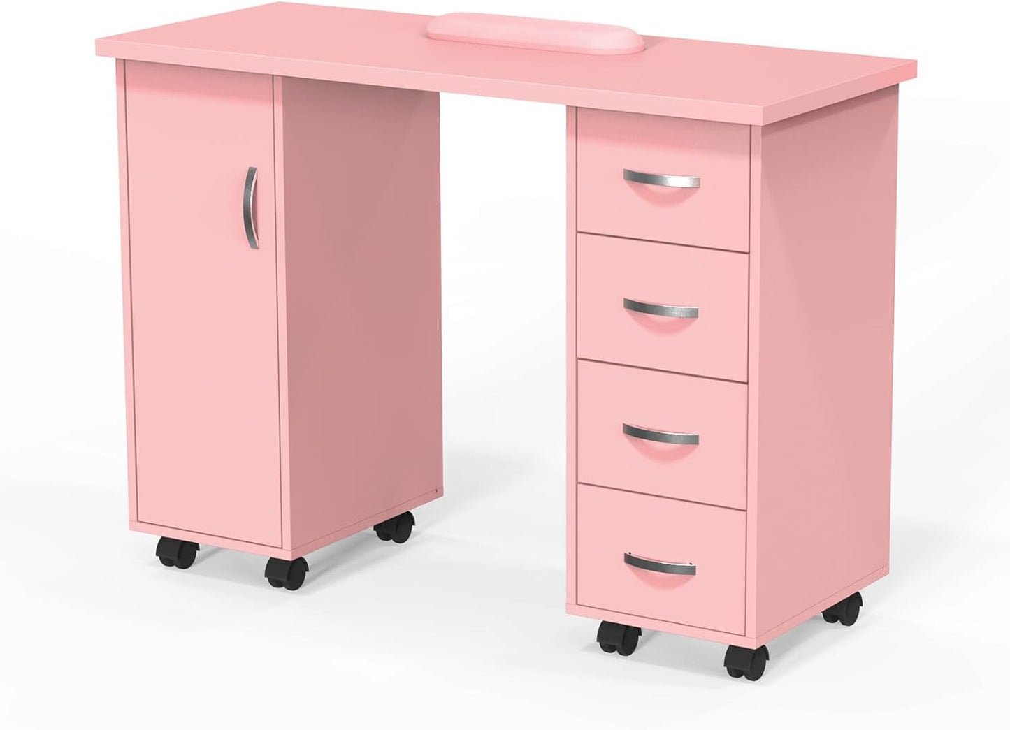 Manicure Table - Professional Nail Desk with Cabinet, Drawers & Wheels | White Spa Salon Workstation
