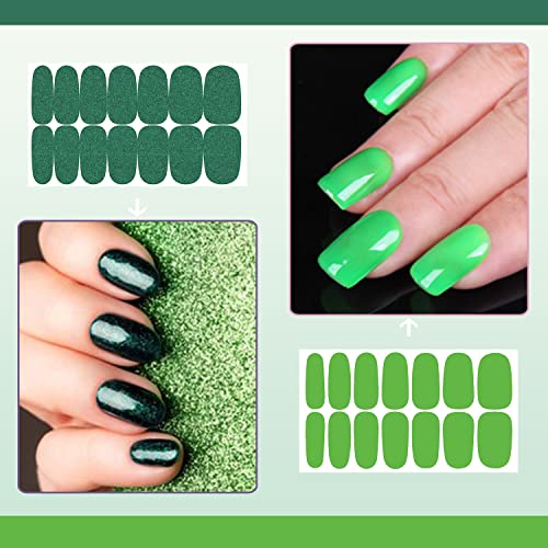 Vibrant Green Nail Wraps Set - 16 Sheets Self-Adhesive Gel Nail Strips for Women