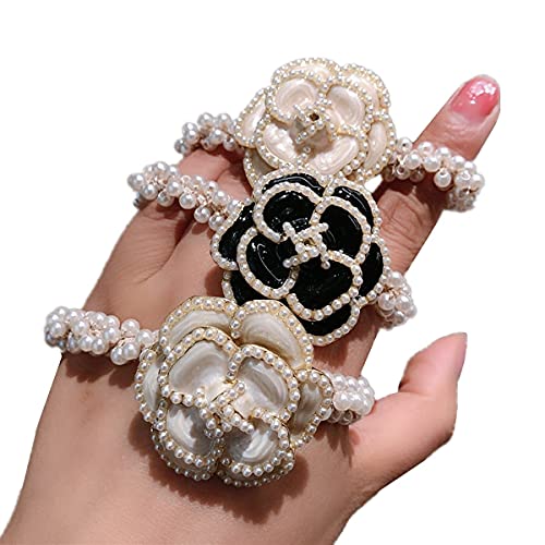 Floral 3Pcs Elastic Beaded Hair Ties with Bow Rhinestone Flowers for Women & Girls