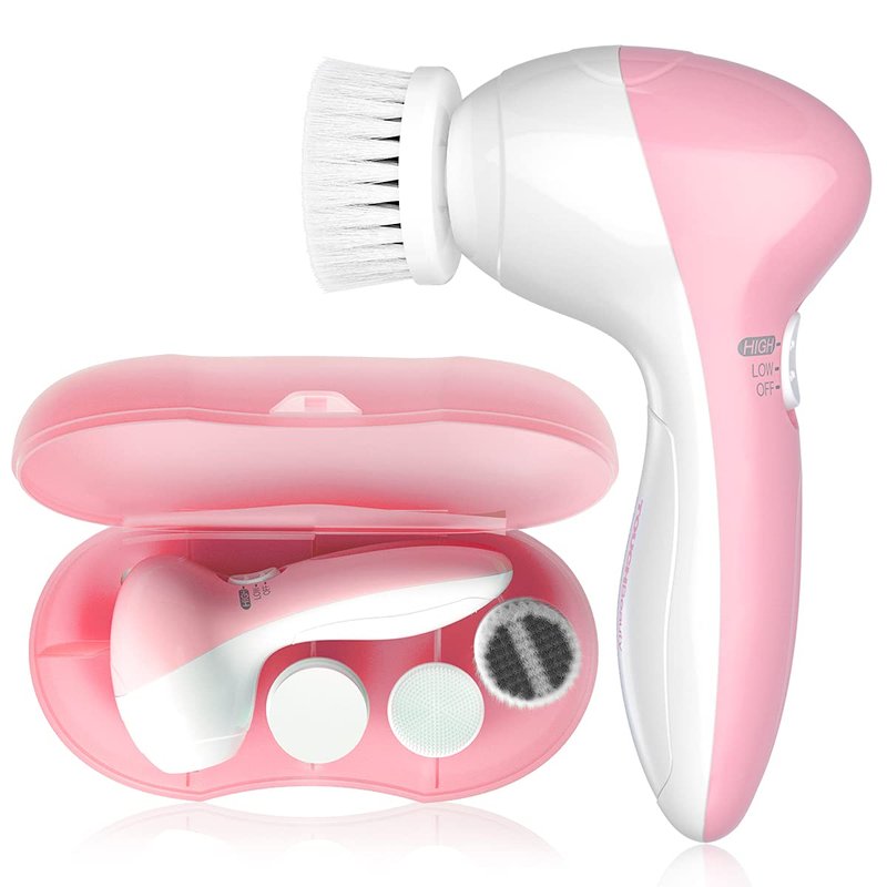 Facial Cleansing Brush for Women, 3-in-1 Face Cleanser and Exfoliator Brush with 3 Brush Heads, 2 Speeds, Battery Operated Waterproof Spin Brush, Portable Travel Case, Perfect Valentine's Day (Green)