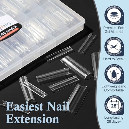 Luckyfairy 2XL Nail Tips - Square, 120 Pcs, No C-Curve, Half Cover