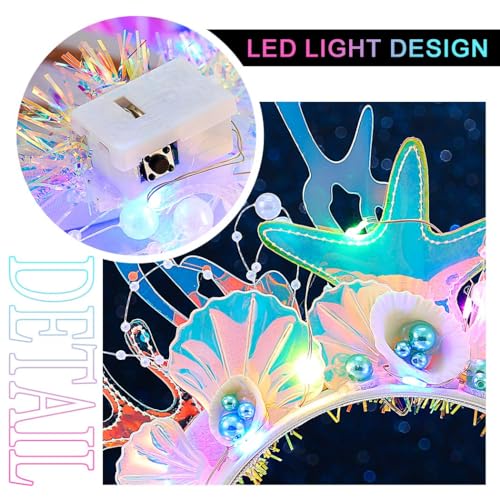 JEAIRTS Light Up Mermaid Shell Headband Glowing Hair Accessories for Costumes