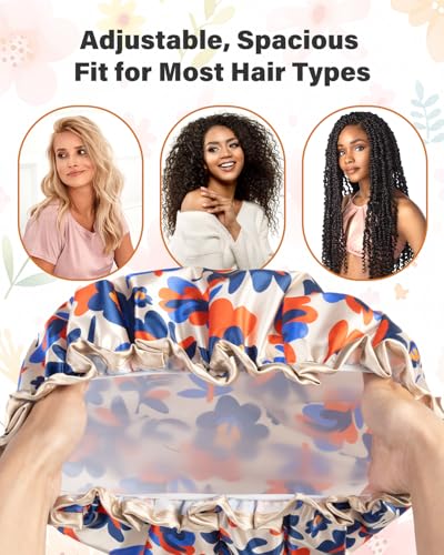 X-Large Reusable Shower Cap for Long & Thick Hair - Abstract Floral Waterproof Design