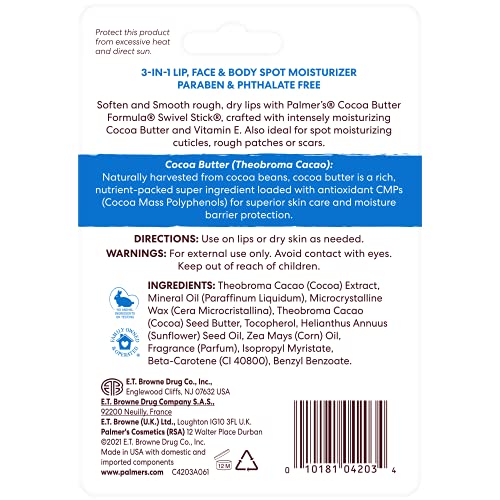 Palmer's Cocoa Butter Lip & Body Moisturizer Sticks Pack of 3 - Face & Lip Balm with Shear & Vitamin E