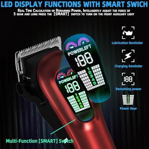 TCMKY Hair Clippers for Men Professional Clippers for Men Cordless&Corded Barber Clippers for Hair Cutting & Grooming. Rechargeable Hair Trimmer Kit for Household (Red)