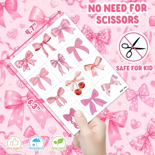 96 PCS Pink Bow Temporary Tattoos for Girls - Party Favors & Activities