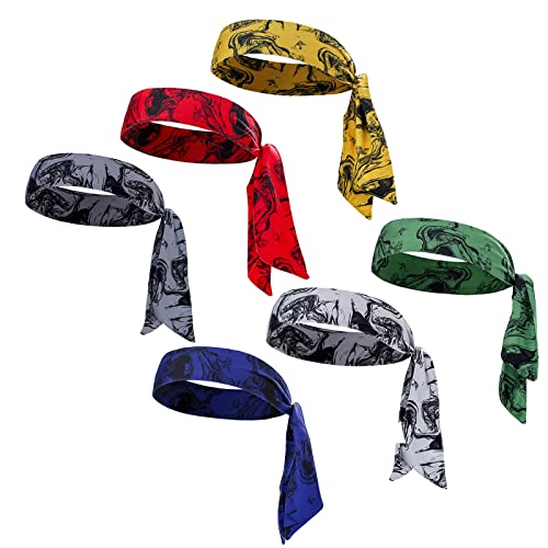 ONEYE Tie Headband Sweat Bands - Adjustable, Breathable, Ninja Print - 6 Pack for Sports & Workouts