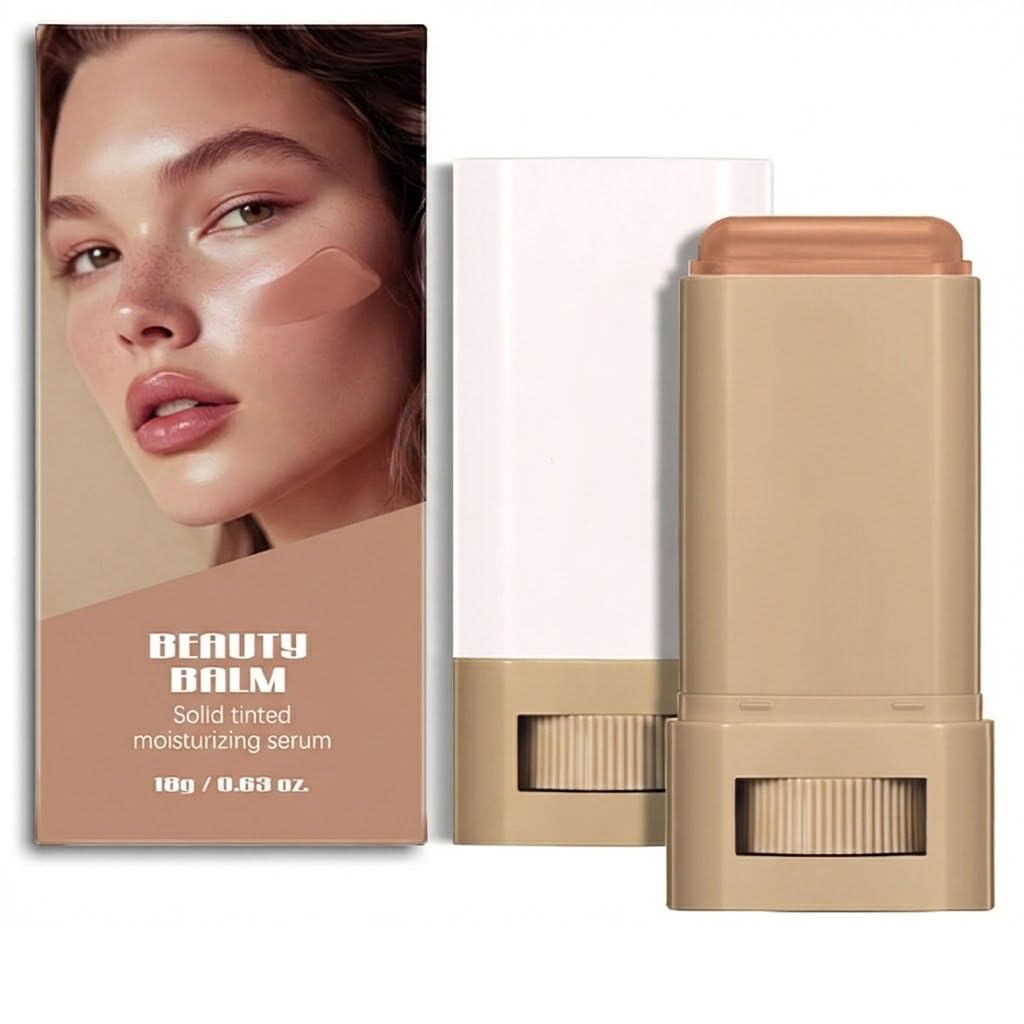 Beauty Balm Serum - Dual-Ended Eraser Foundation Stick with Brush | Full Coverage Korean Makeup in #3 Warm Beige