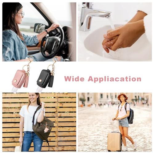 2Pcs Portable Leather Hand Sanitizer Holder, Travel Size Keychain