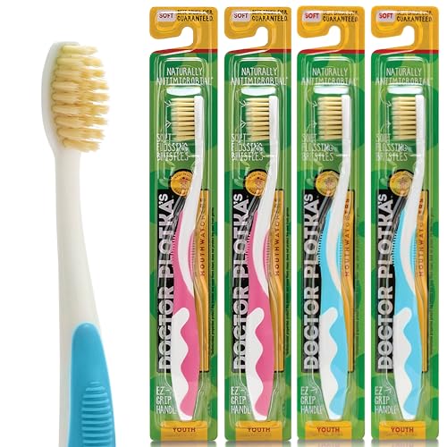 MOUTHWATCHERS Kids Manual Toothbrush - Soft Floss-Tip Bristles, 4-Pack