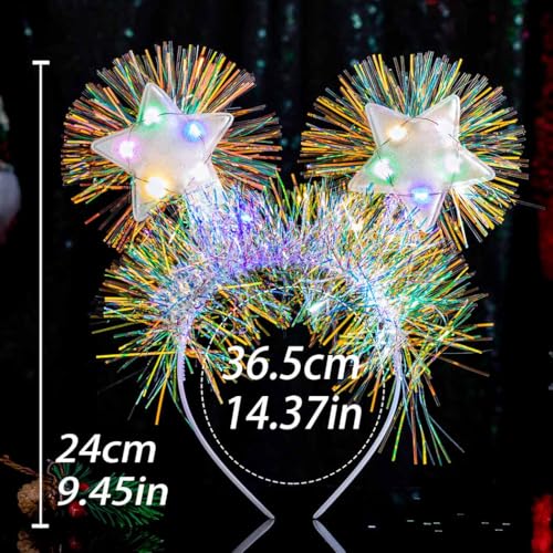 Coridy A-White/Colorful Light Up Christmas Headbands with Sparkling Stars, 1 Pack