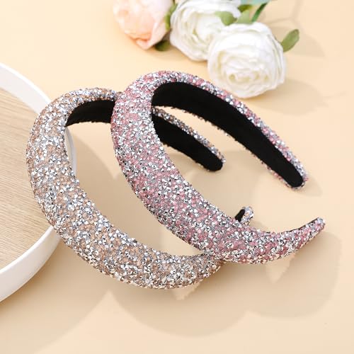 Cutewing Rhinestone Padded Headbands for Women - 2PCS NO11B, Trendy Bling Accessories