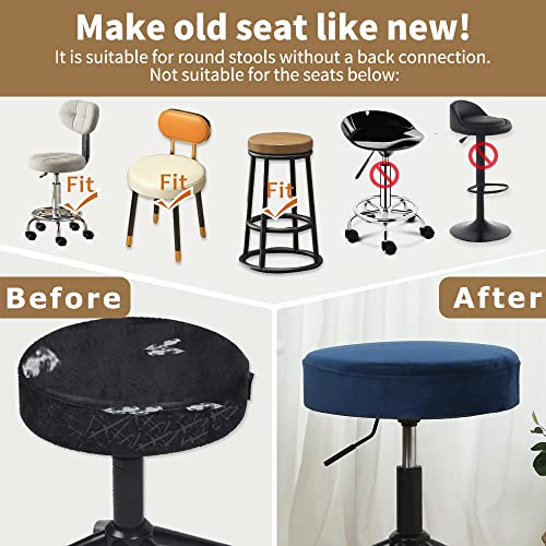 SINOSSO Velvet Bar Stool Cover - Washable Stretchy Dustproof (15.5-18" Diameter, Navy)